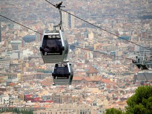 kabelbaan met stad barcelona op achtergrond