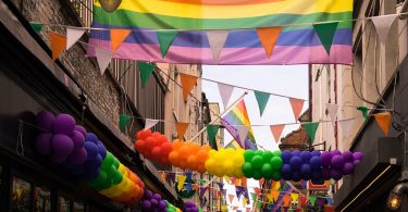 rainbow decorations in street