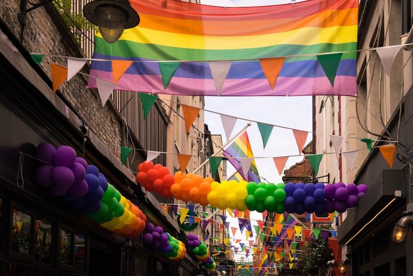 rainbow decorations in street