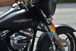 motorcycle with rainbow flag