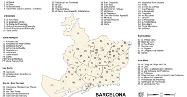 kaart met districten in barcelona