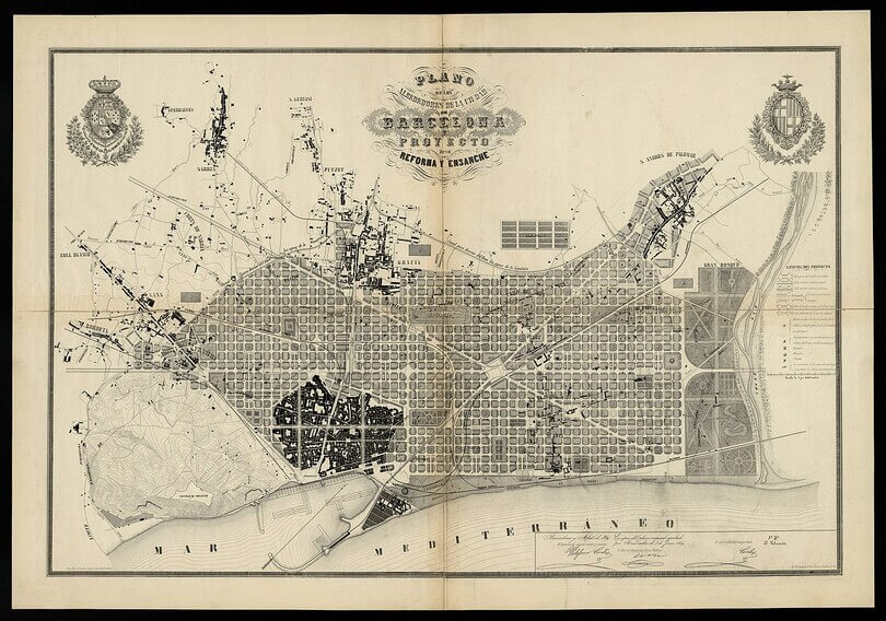 oude kaart van plan Cerdà in Eixample